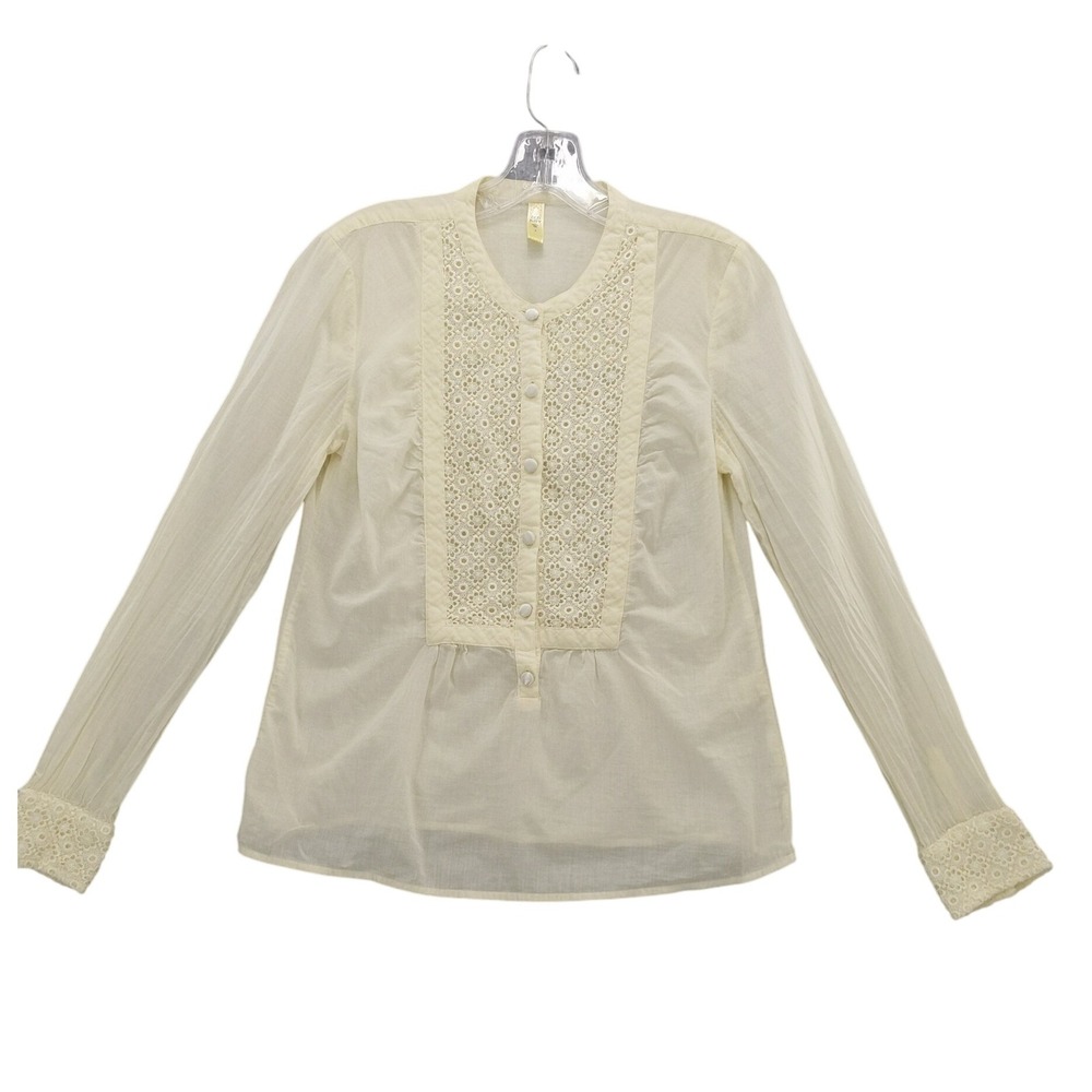 Old Navy Eyelet Blouse Button Up Cream Top Sz S Neutral Romantic Cottage Prairie